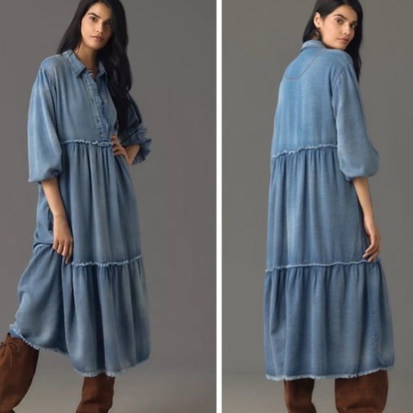 Anthropologie Dresses & Skirts - Anthropologie The Bettina Tiered Shirt Dress Denim Blue MP